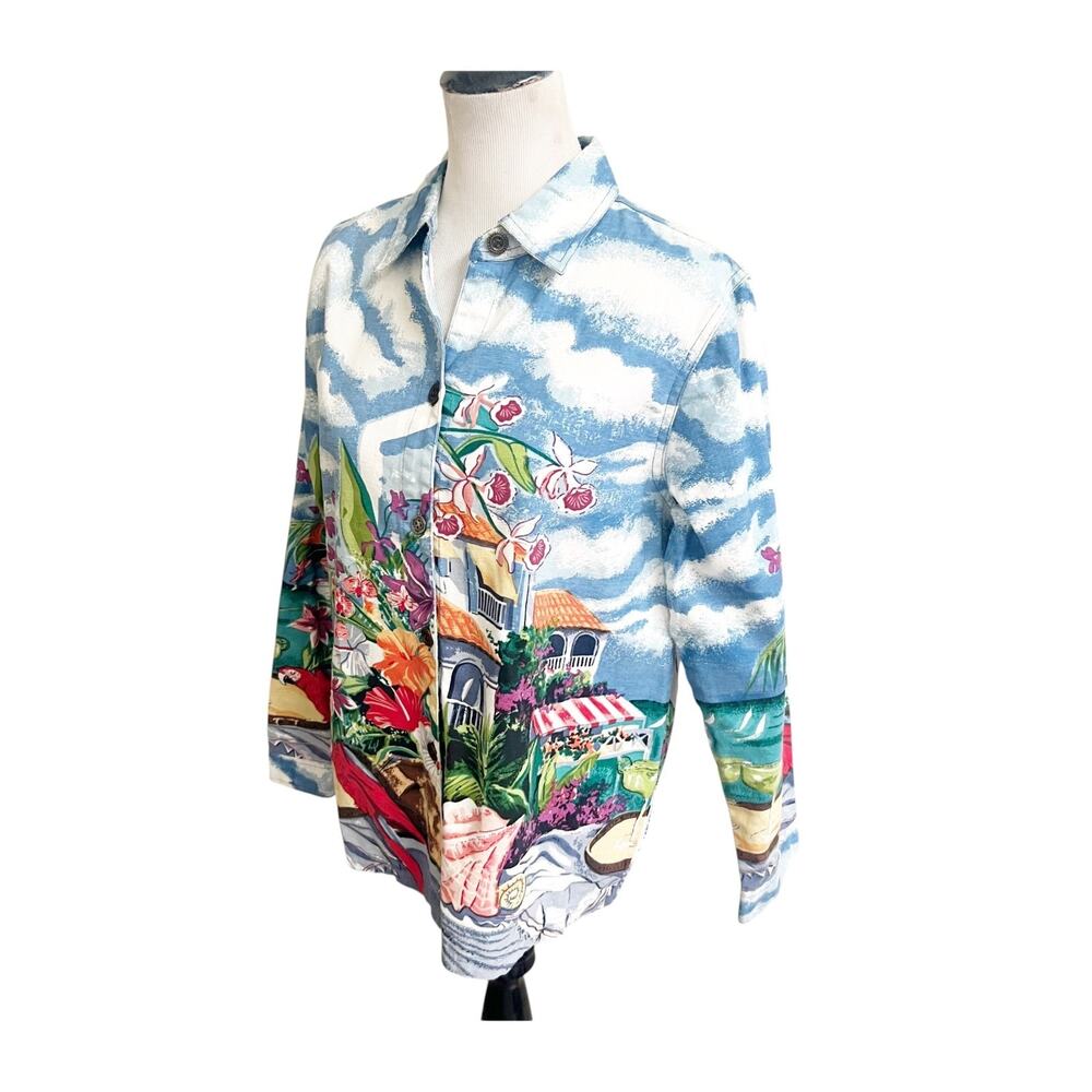 Vtg Real Comfort By Chadwick's Button Up Top Womens M Multi Floral Scenic Print - Picture 5 of 10